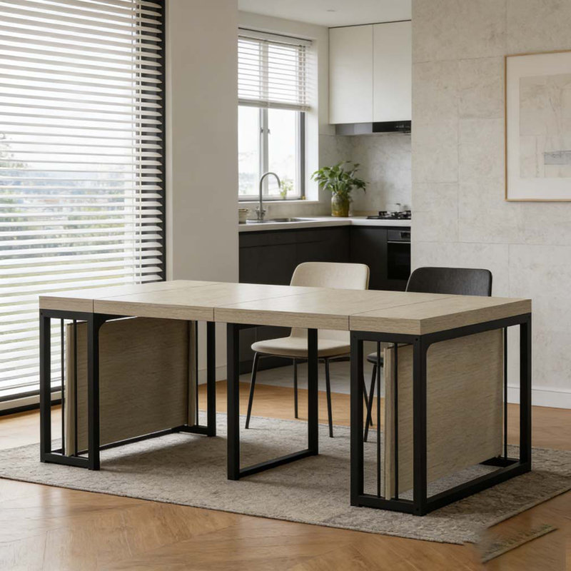 Table de salle à manger extensible de 23,62 po à 118 po de longueur et extensible, Blanc ancien