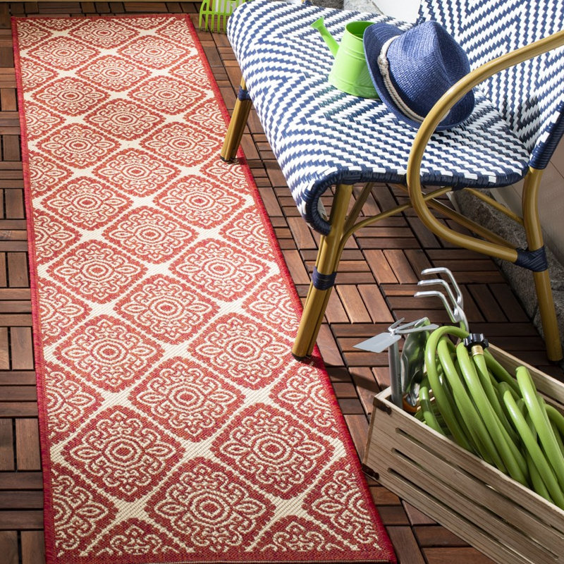 Hardrian Hooked Indoor/ Outdoor Red/Neutral Rug, Runner 61 x 244 cm