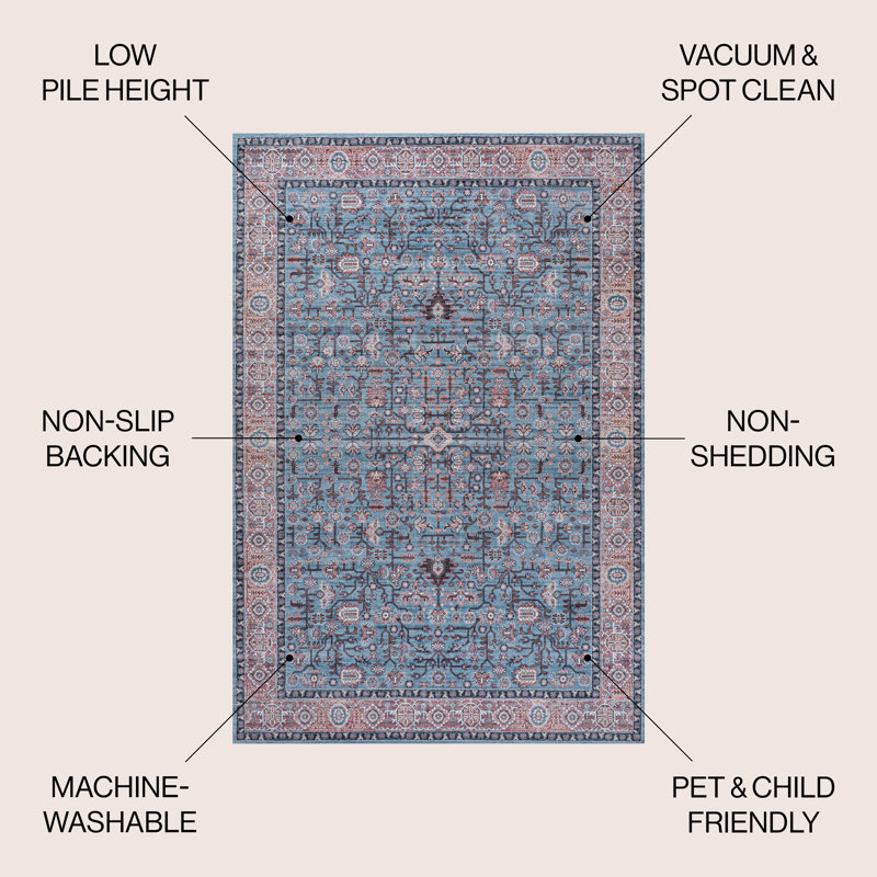 Tapis bleu / rouge / brun Sarok All-Over, Rectangle 2 pi 11 po x 5 pi
