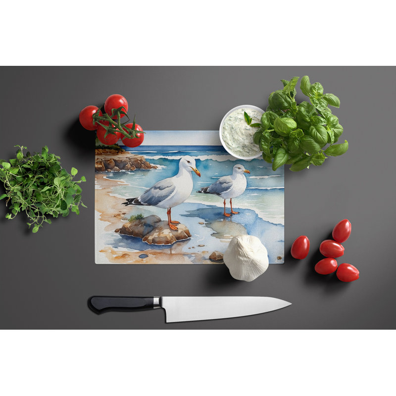 Gulls Scavenging Glass Cutting Board