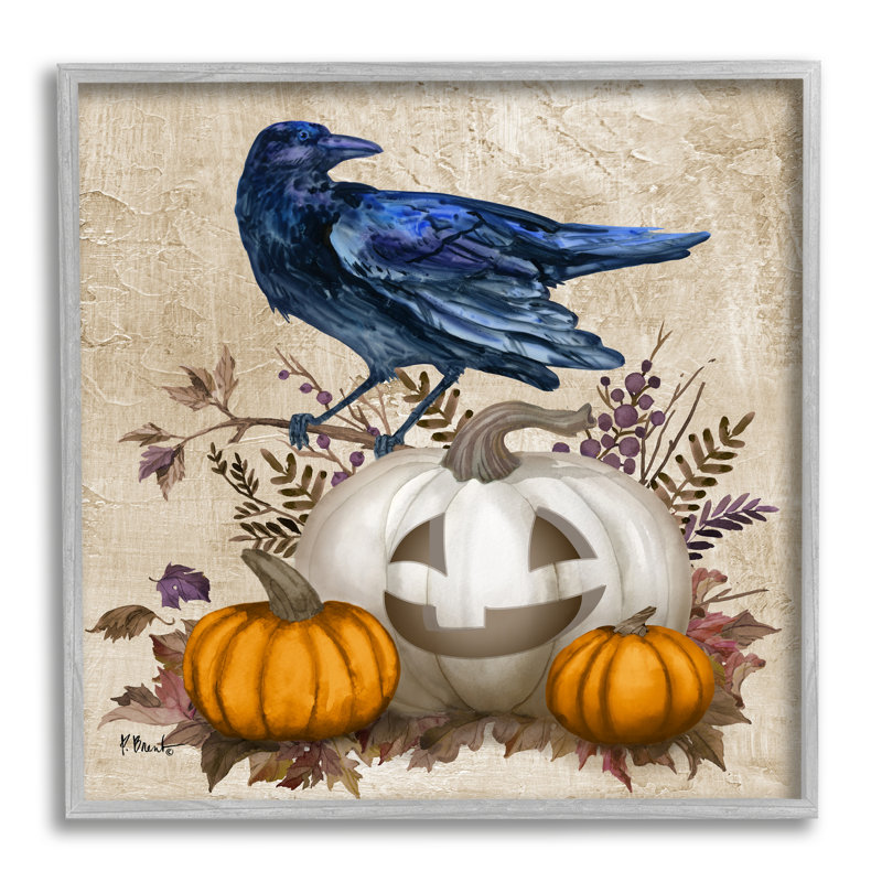 «Raven and Jack-o-Lantern On Wood» par Paul Brent, reproduction, Estampe numérique Farmhouse, H 12 po x l 12 po x P 1,5 po
