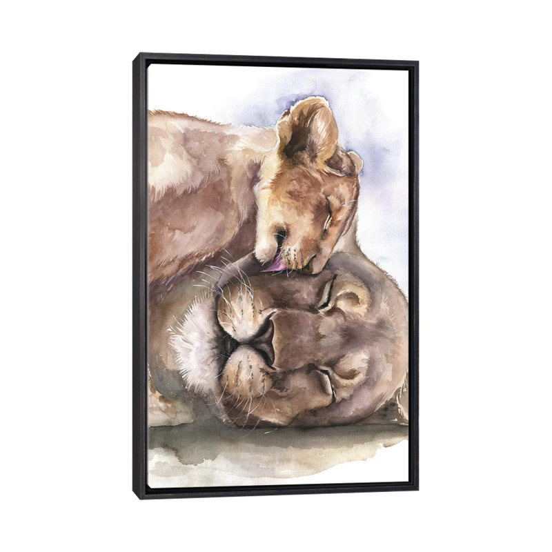 Happy Lions, art encadré, H 60 po x l 40po x P 1,5 po, Toile avec cadre noir patinée