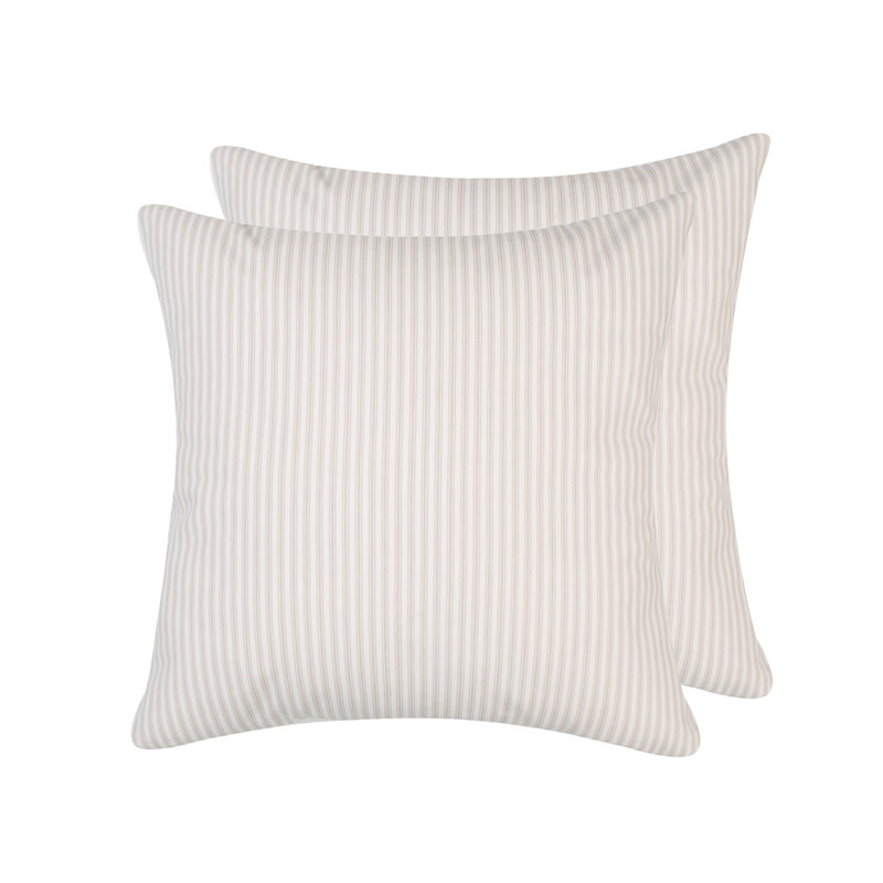 VINTAGE TICKING Striped Cotton Pillow Cover, 18"H x 18"W, Beige