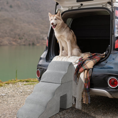Escalier pour animal 5 marches 1pc | Échelle grimpante grise pour animal de compagnie, housse lavable amovible / avec porte / sans assemblage, intérieur pour petits / vieux chiens chats