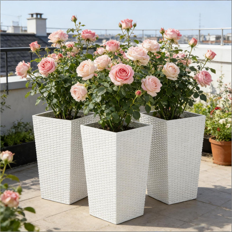 Spacious White Planters Set, Durable Polyethylene For Modern Decor