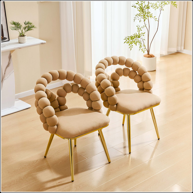 Chaise de salle à manger moderne en velours avec pieds dorés - ensemble de 2, Brown