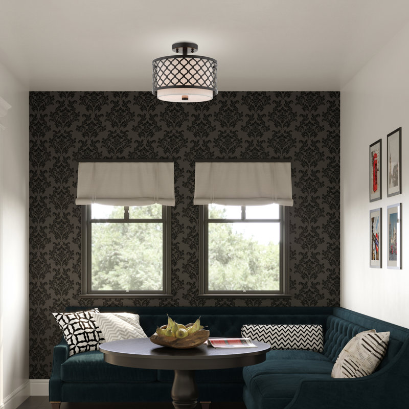 Mance Fabric Semi Flush Mount, 10" H x 11.88" W, Bronze