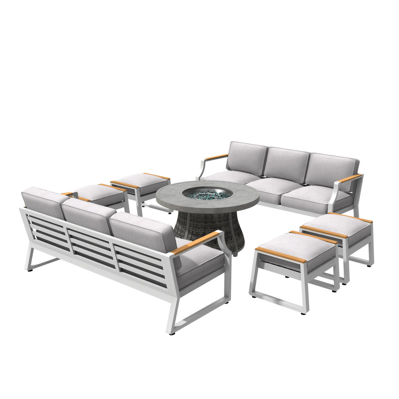 Dejuante 10 - Person Patio Conversation Set with Cushions, Gray/White