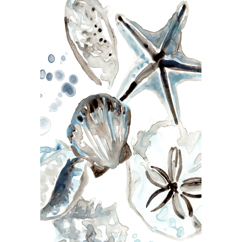 Cerulean Seashells I by June Erica Vess - Painting on Canvas, 76cm H x 51cm W, Wrapped Canvas