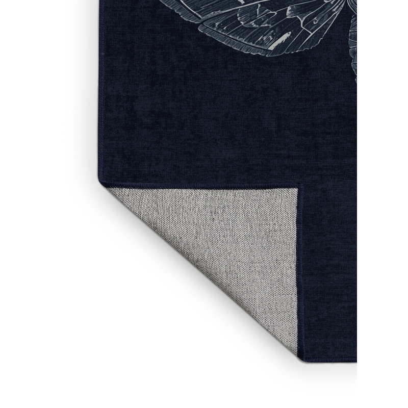 Tapis gris moderne et contemporain lavable à la machine Delancey Halloween - reliure marine, 2 pi x 3 pi