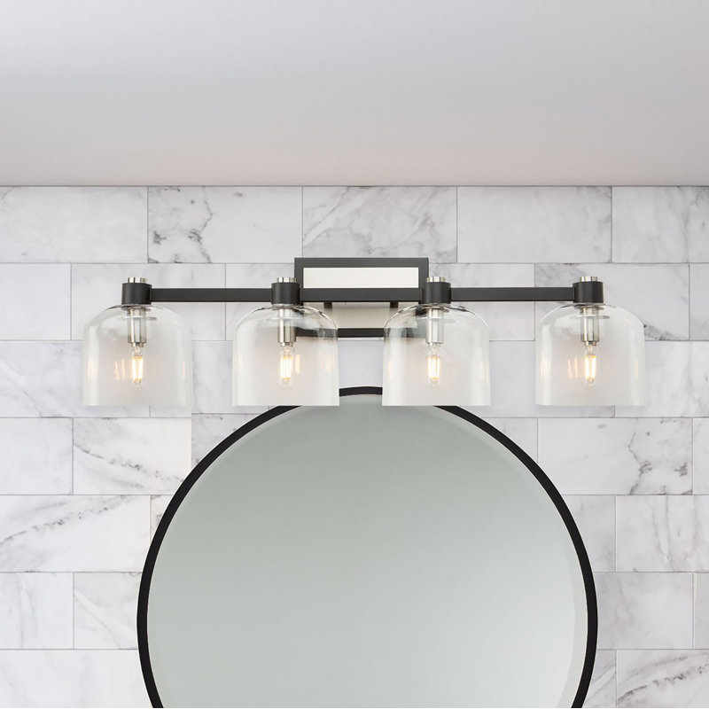 Éclairage pour meuble-lavabo 4 lumières Lyndon, Noir / nickel, Transparent