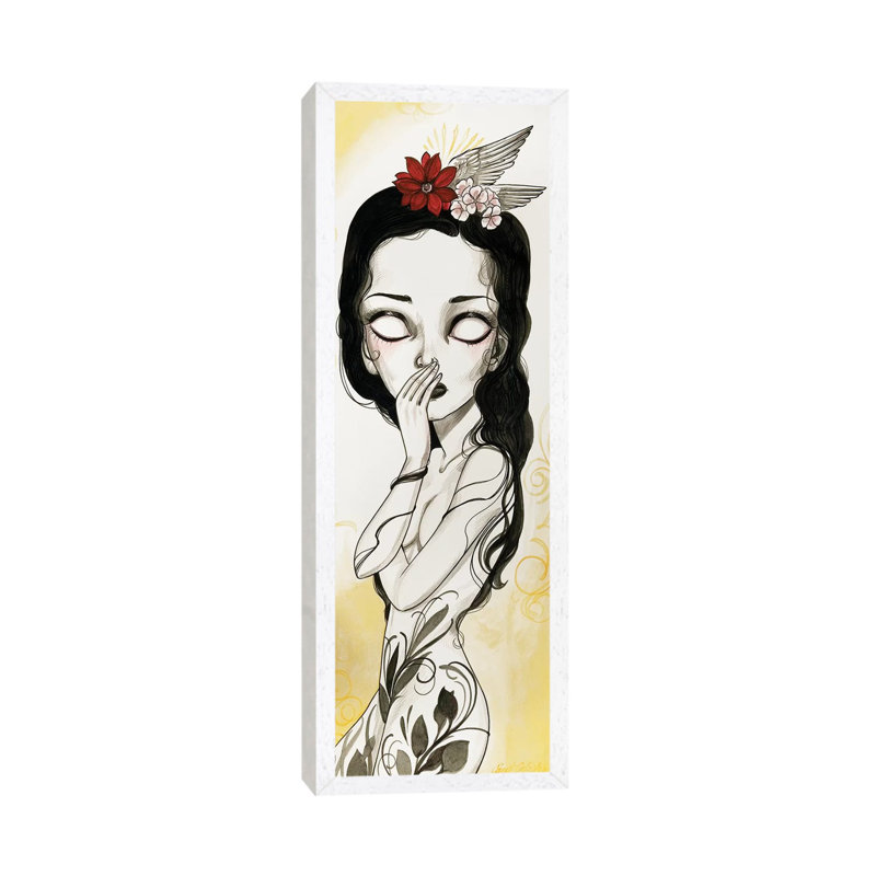 Sparrow by Sandi Calistro - Panoramic Painting on Canvas, White Framed, 30.48 cm H x 91.44 cm W