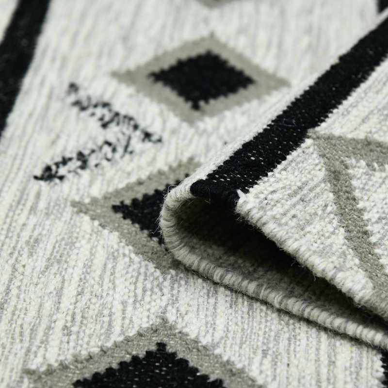 Ivory Gray Handmade Wool 9' x 12' Reversible Flatweave Rug