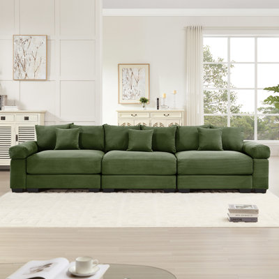 130" Oversized Cloud Modular Sectional Couch,Premium Corduroy 3-Seater Sofa Extra-Thick Armrests Good Resilience Cushion Ergonomic Design,Easy Assembly Suitable For Living Rooms Studies