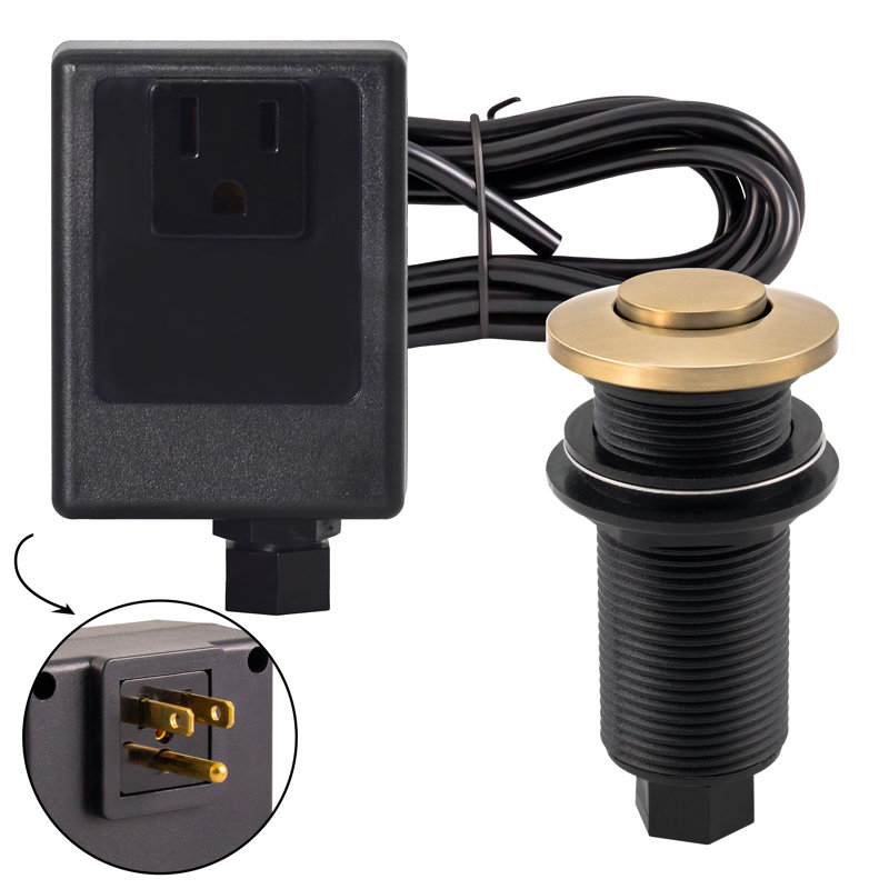 Sink Top Waste Disposal Air Switch and Single Outlet Control Box - Flush Button, Champagne Bronze