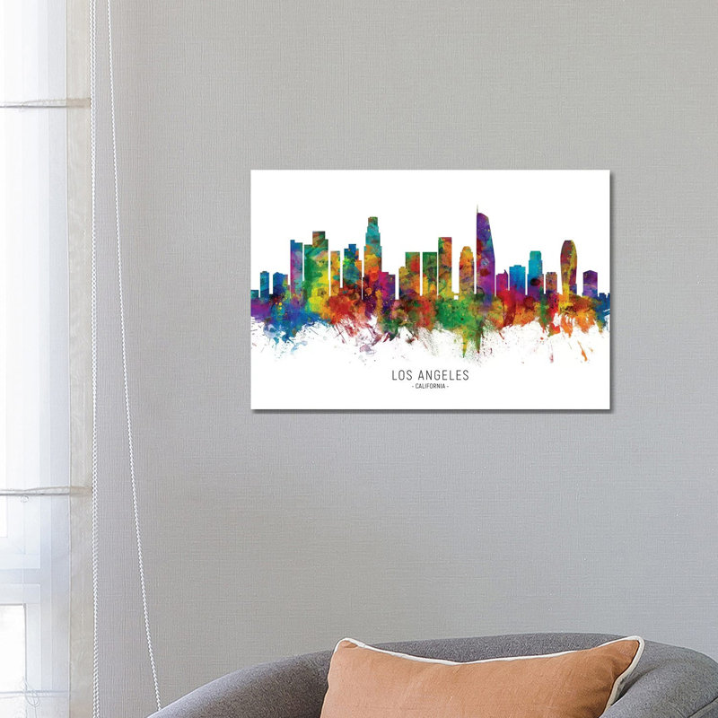 «Los Angeles California Skyline» par Michael Tompsett - peinture sur toile tendue, H 18 po x l 26 po x P 1,5 po