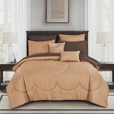 Ensemble de literie 9 pièces brun foncé - Comprend un édredon, des draps, des taies décoratives et des coussins décoratifs