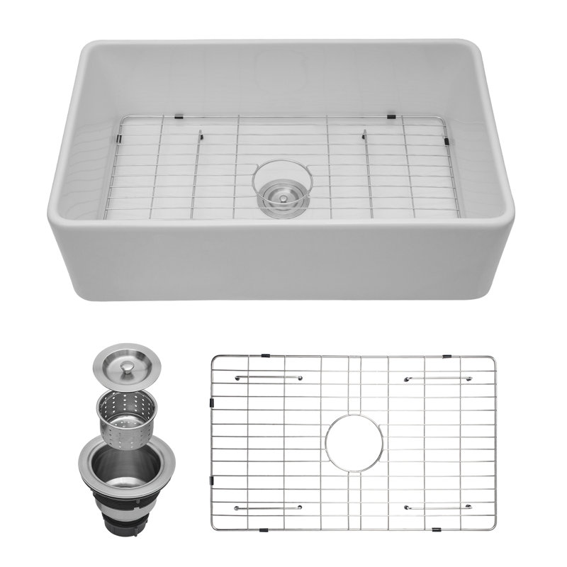 Évier de cuisine en céramique 33 po x 33 po avec grille et crépine , L 33 po x l 20 po