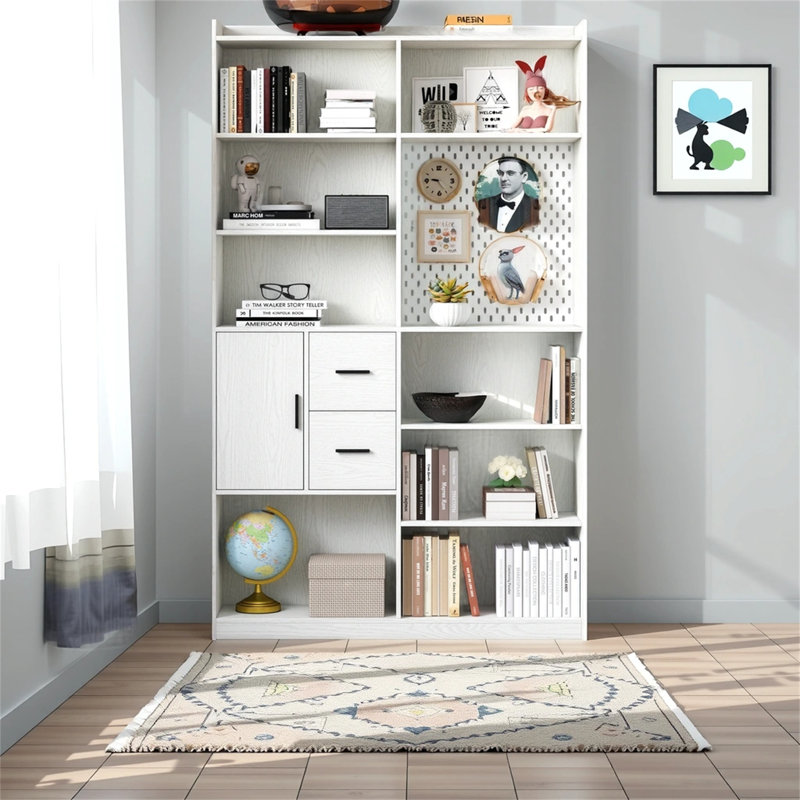 Bookcases And Shelves With Hanging Panels And Drawers, 9-Pocket Display Bookcase, Modern Wide Wooden Bookcase Unit