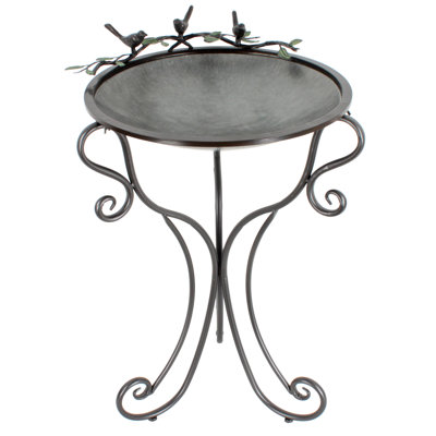 Gray Metal Standing Bird Bath and Feeder