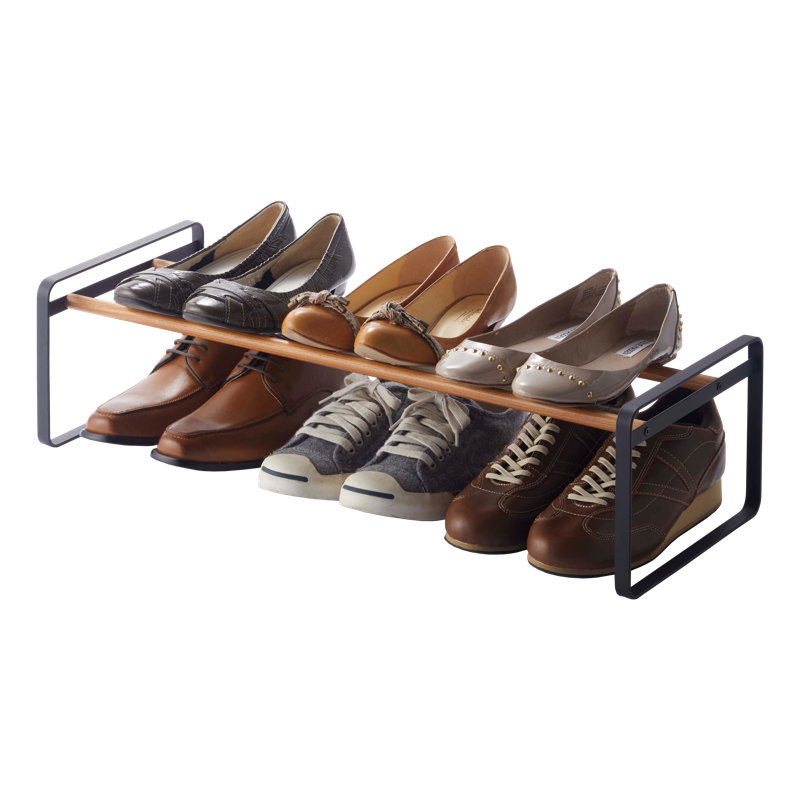 Black Stackable Wood and Metal Shoe Rack