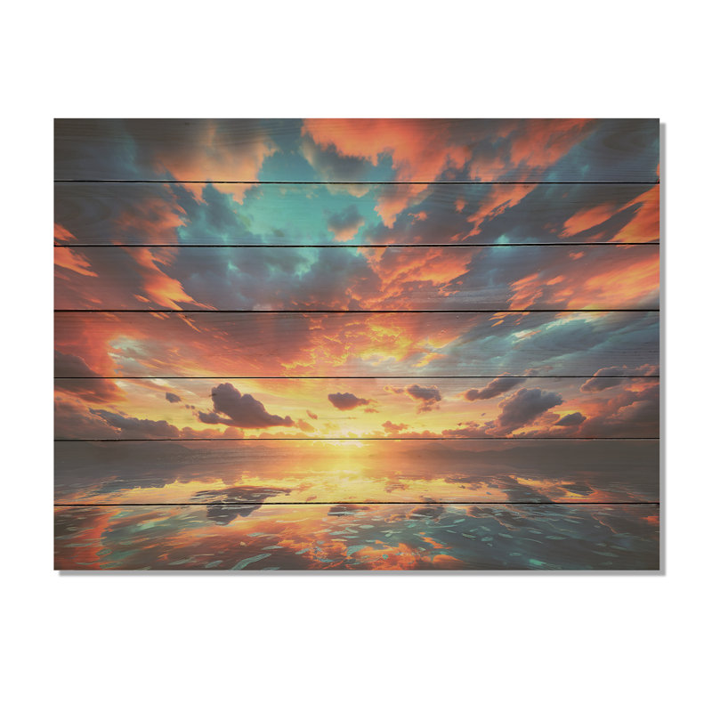 Magical Sunset Sky I - Ciel sur bois, H 10 po x l 20 po x P 0,78 po