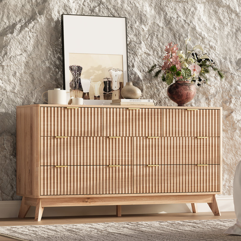 Commode 7 tiroirs Donati, commode en bois, Naturel