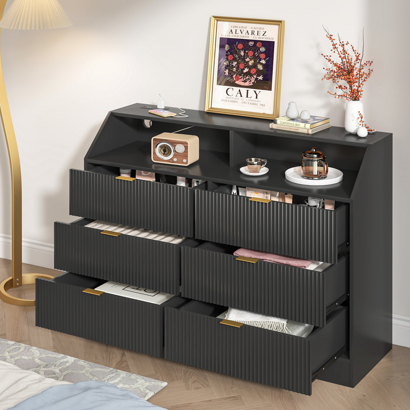 Commode 6 tiroirs Borg, Noir