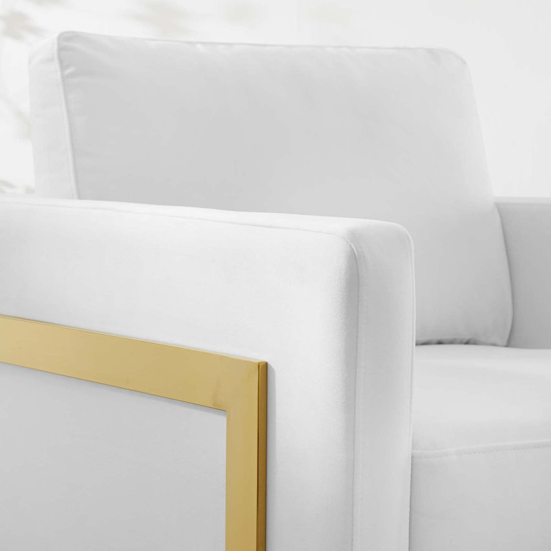 Fauteuil d'appoint en tissu Posse, Polyester blanc, Or