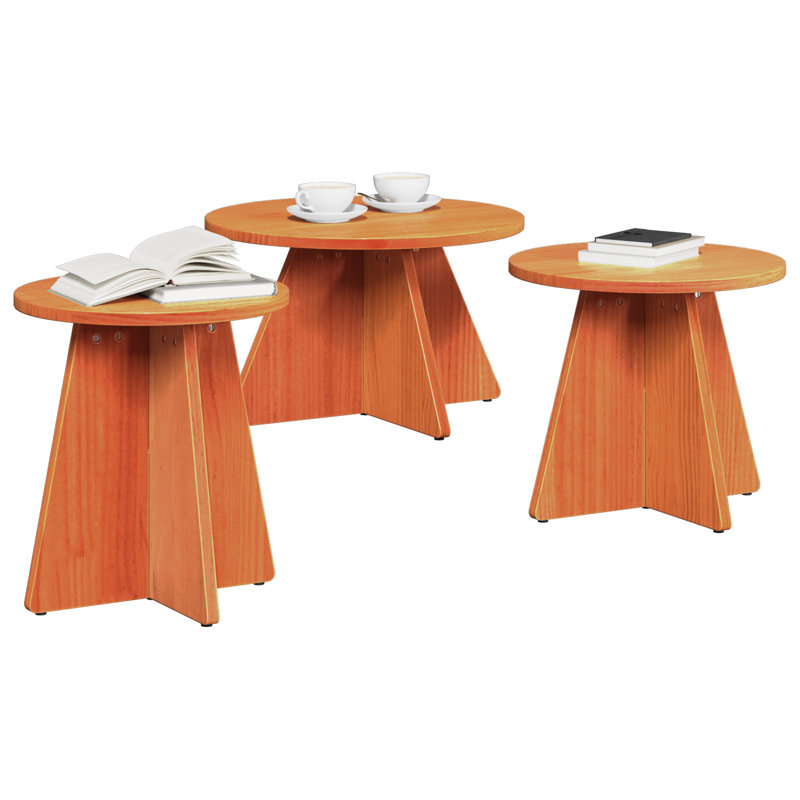 Coffee Table Round Living Room Wooden Rustic Accent Center Low, Wax Brown