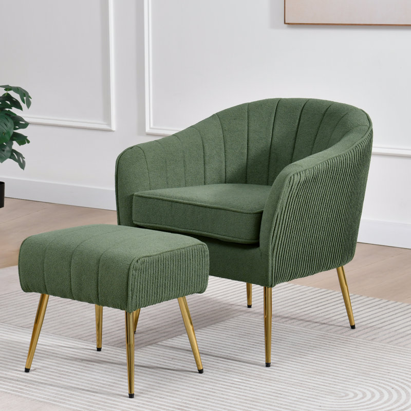 Fauteuil demi-tonneau avec repose-pieds 2 pièces Boucle, Ours en peluche vert