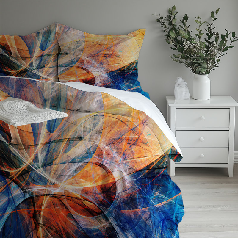 Microfiber Comforter Set, Twin Comforter + 2 Standard Shams, Blue/Red/Orange Abstract