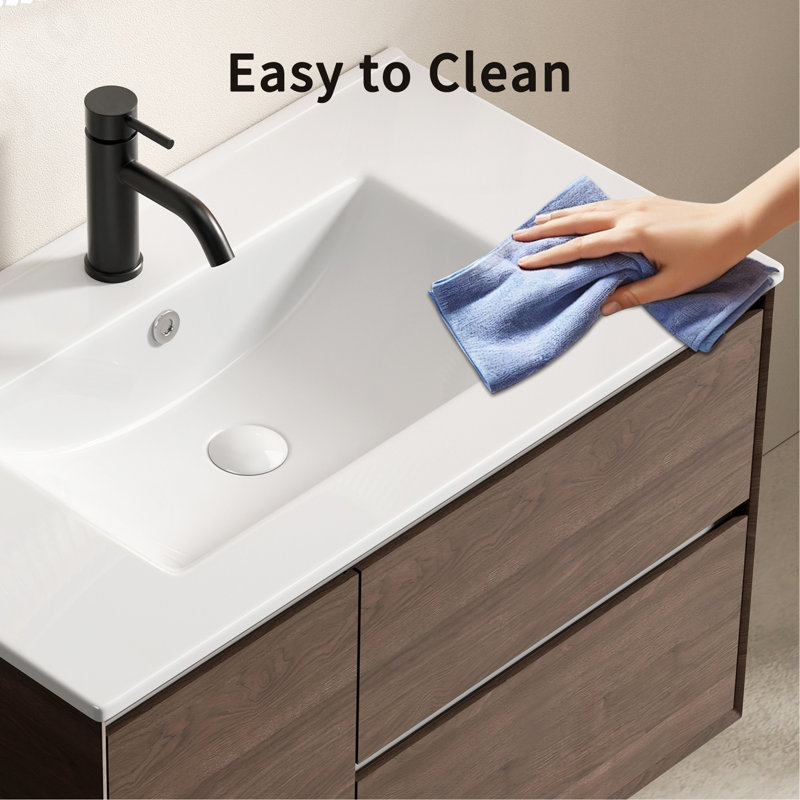 Lavabo vasque en céramique blanc brillant 24 "avec trop-plein, comptoir de meuble-lavabo, sans drain