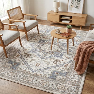 Gray Washable Rug Soft Living Room & Bedroom Rug Stylish Vintage Rug