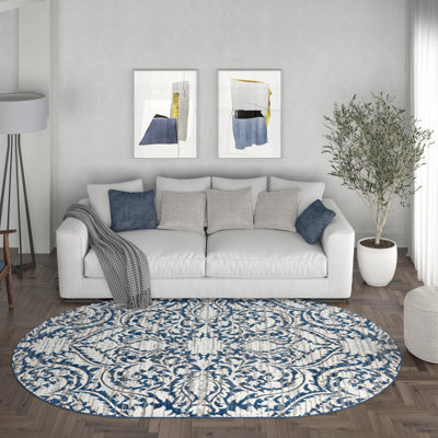 Tapis damassé bleu foncé Dania