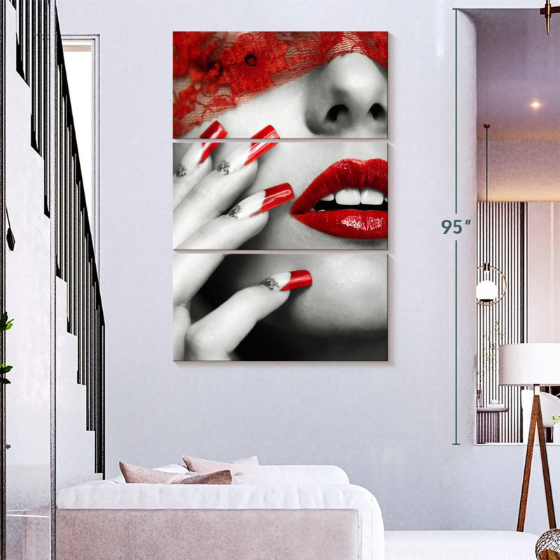 Rouge à lèvres et clous éclatants, H 74 po x l 48 po