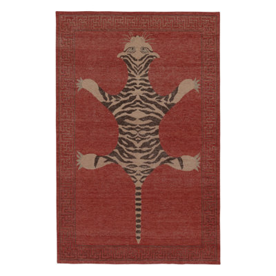 Rug & Kilim’S Distressed Tiger Rug In Red With Beige And Brown Pictorial