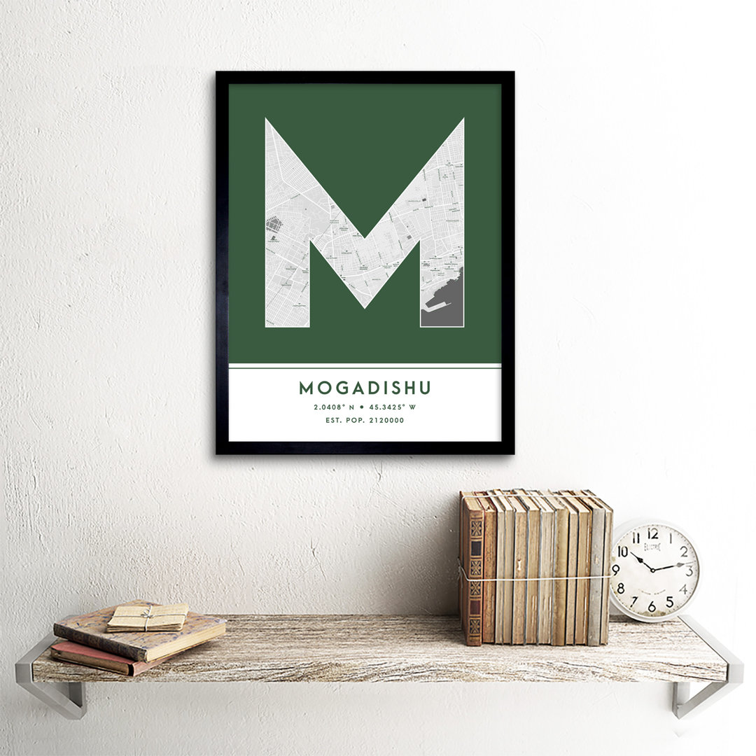 Mogadishu City Map Mogadishu Green by Wee Blue Coo - Single Picture Frame Typography