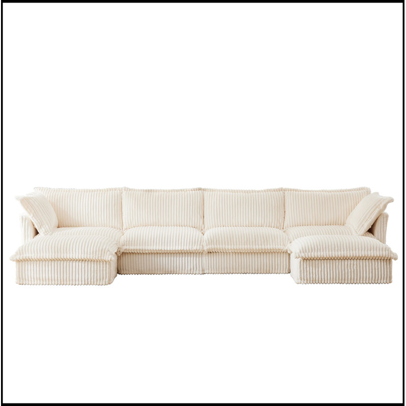 Canapé modulaire confortable avec bords français élégants et coussins moelleux pour le salon, 4, Velours côtelé crème