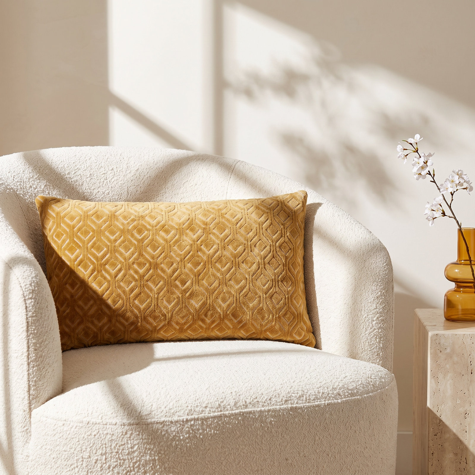 Ryans Embroidered Cotton Lumbar Throw Pillow, Gold, Polyester, Rectangle 13" H x 21" W