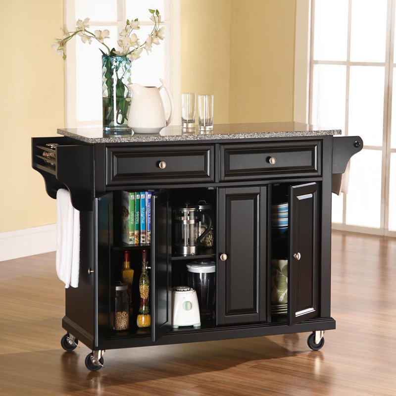 Monty Granite Top Kitchen Island, Black, Gray