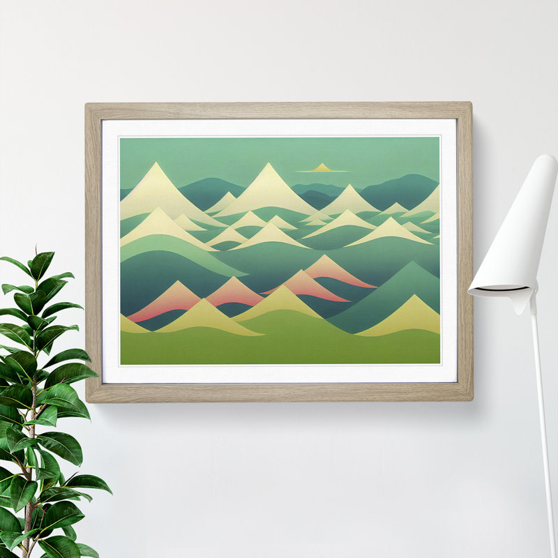 Alluring Abstract Mountains - Single Picture Frame Print, 34cm H x 46cm W x 2cm D, Oak