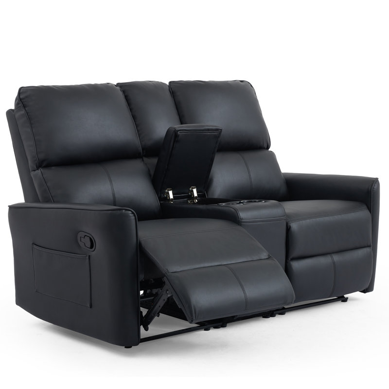 Adalai 2 Seater Faux Leather Reclining Sofa, Black