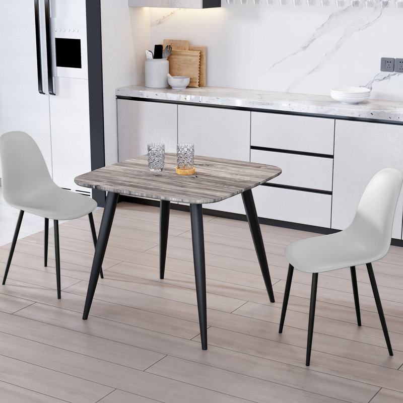 Aspen 3-Piece Dining Set - Compact Square Table & 2 Curved Plastic Chairs, Gray, White