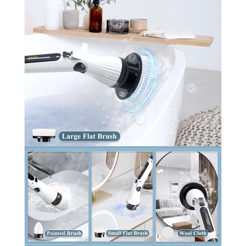 8-in-1 Cordless Spin Scrubber – Quiet, Long-Lasting Cleaning