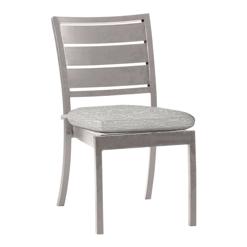 Charleston Aluminum Patio Dining Side Chair With Cushion, Oyster, No Welt, Tweed Toffee