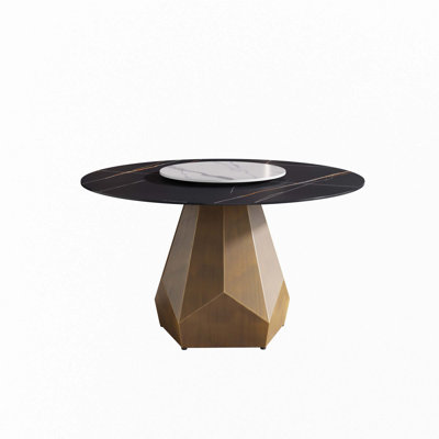 Round Marble Dining Table With Metal Base, Artificial Marble For 6-8 People, Artificial Stone Turntable