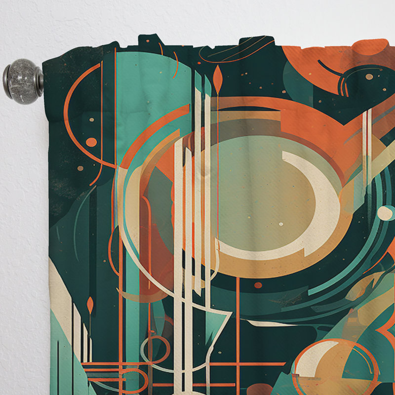 Vert et orange Mid Century Innovations IV - Rideau moderne - Velours obscurcissant - 1 panneau, L 52 po x L 120 po