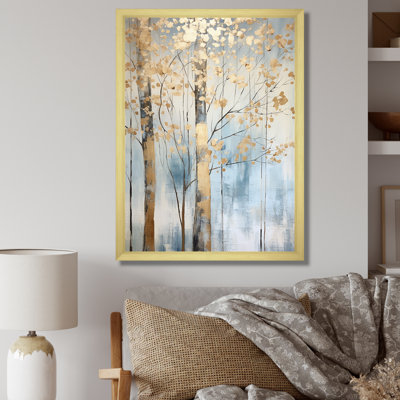 Or et bleu, arbres au trésor, paysage II - art mural arbres