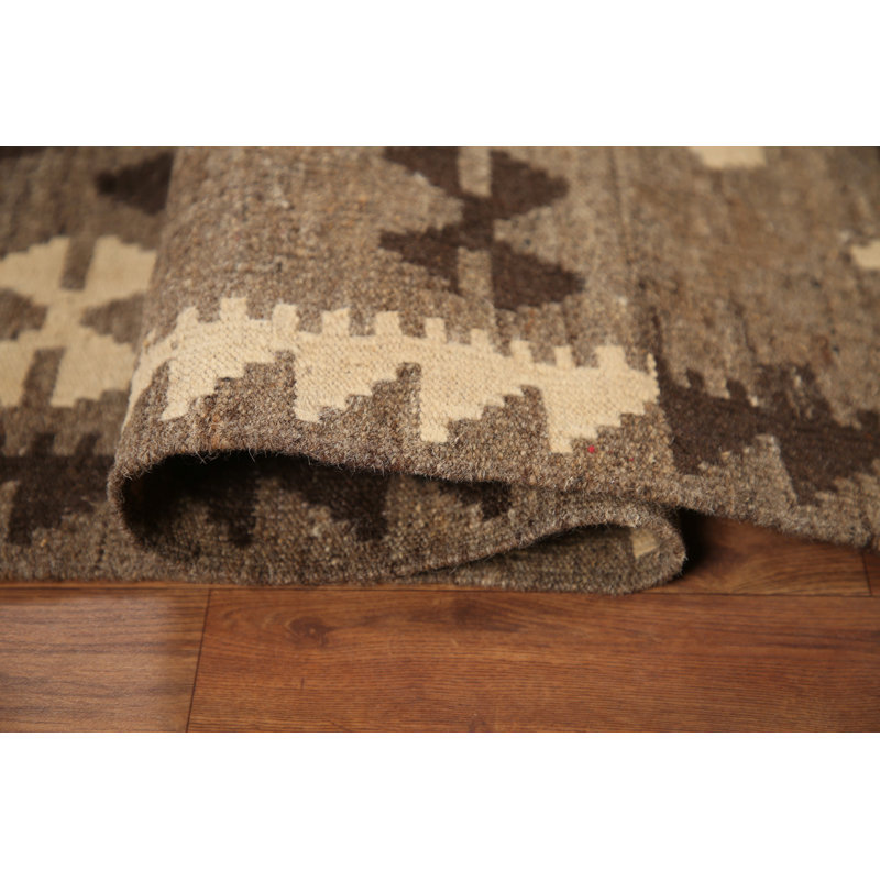 Tapis oriental brun en laine Kilim 5 x 6